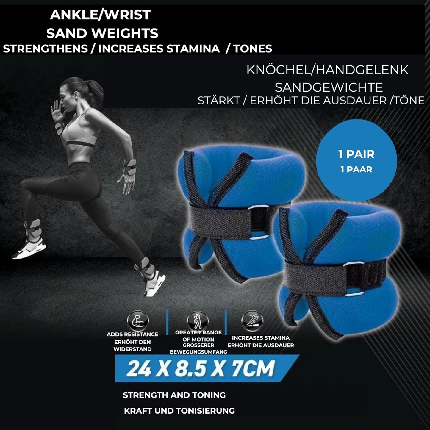 AIRM  Gewichtsmanschetten – Fuß- & Handgelenkgewichte mit Klett & Sandfüllung (8117)