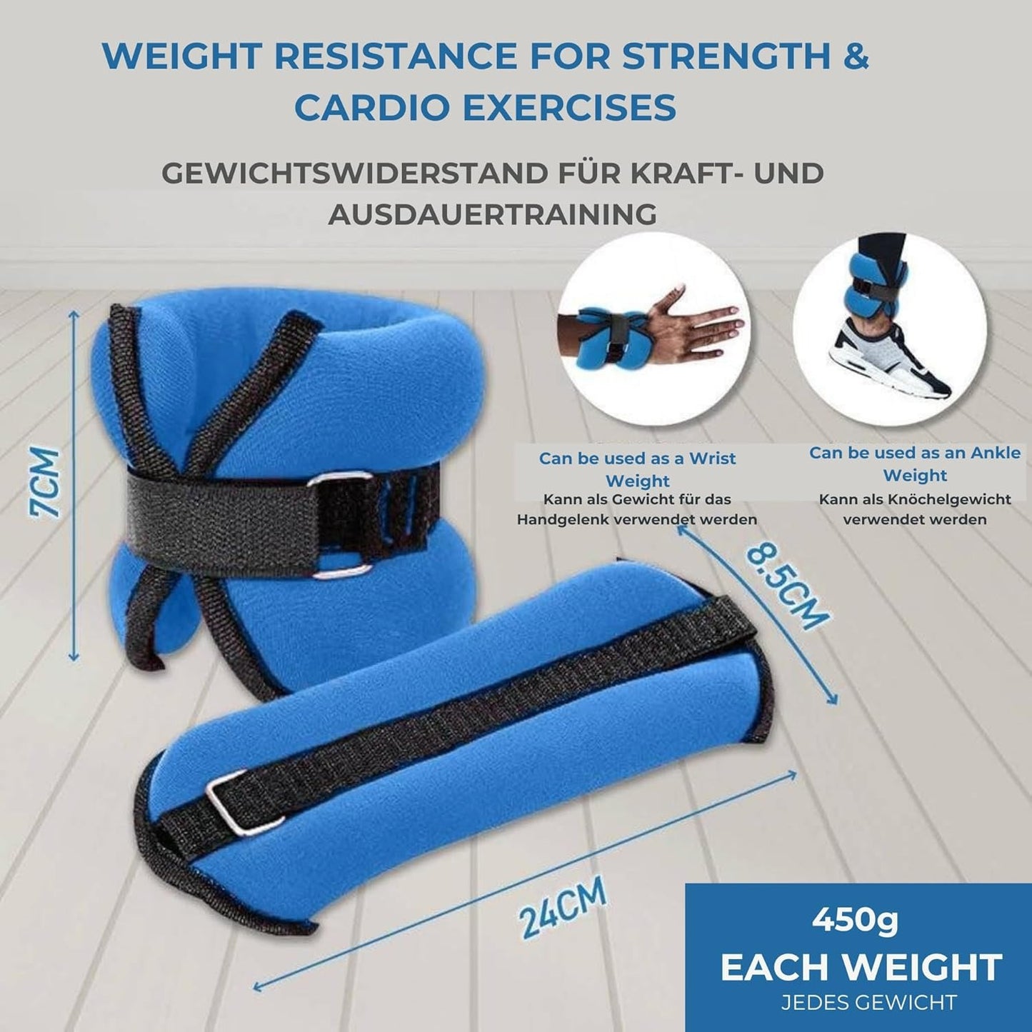 AIRM  Gewichtsmanschetten – Fuß- & Handgelenkgewichte mit Klett & Sandfüllung (8117)